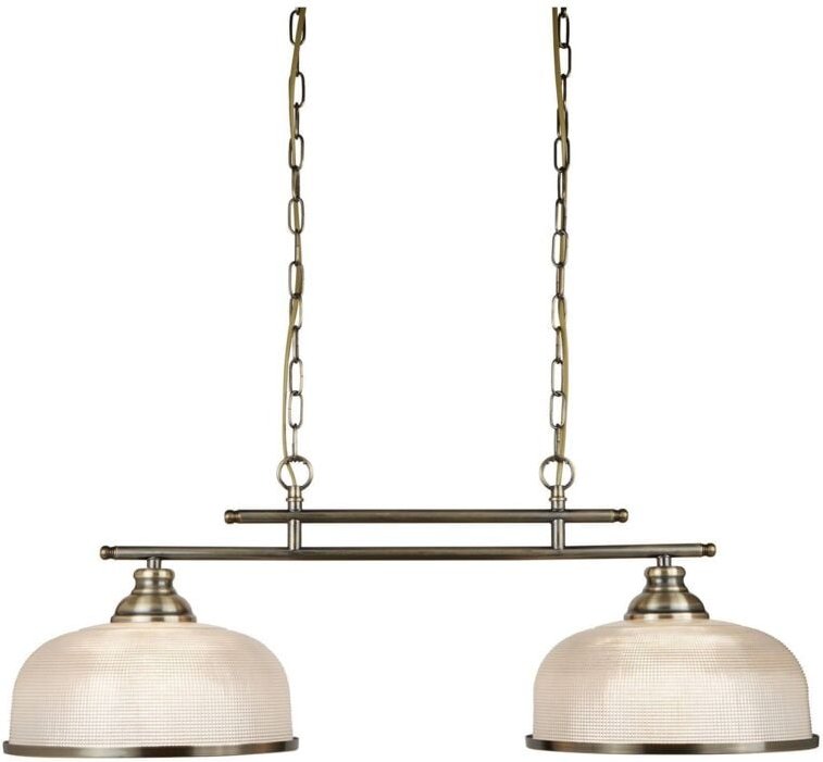 Bistro - 2 Light Ceiling Pendant Bar Weiß, Antik Messing mit Glasschirmen, E27 - Searchlight