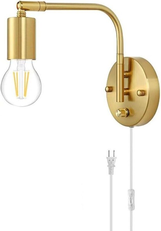 E27 Wandleuchte mit Schalter und Stecker, Verstellbare Wandlampe aus goldenem Metall, Nachttisch-Leselampe mit Kabel, Re...