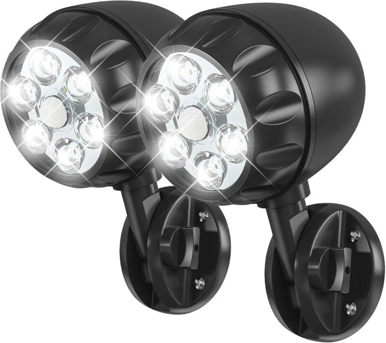 Batteriebetriebene Außenleuchten mit Bewegungsmelder, 6 LEDs – 6000 K, automatisches Ein- und Ausschalten, 2er-Pack