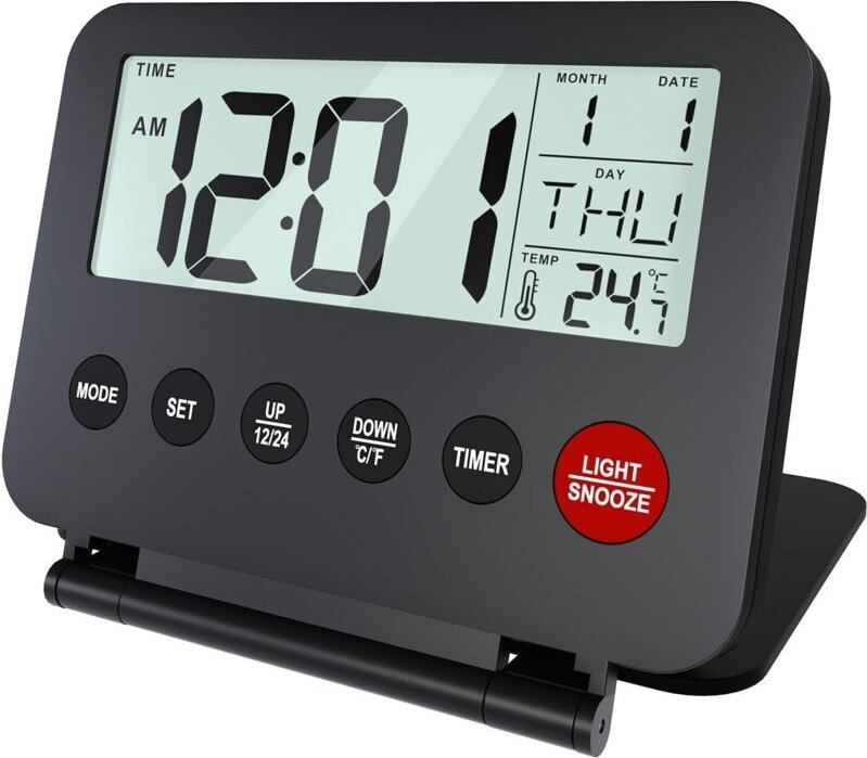 Tragbarer digitaler Reisewecker, batteriebetrieben (Batterien nicht enthalten) – Digitaluhr, Wecker, Schlummerfunktion, ...
