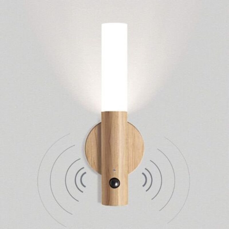 Ineasicer LED-Leuchte, Wandleuchte aus Holz, Wandlampe mit Bewegungsmelder, USB-aufladbar, kabellose, magnetische Nachtl...