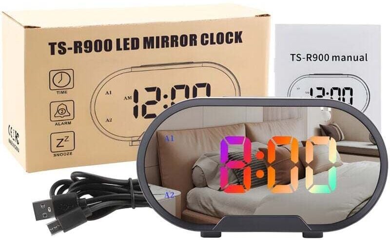 Ulisem RGB-Wecker mit Projektor, 11 Farben, Zeitanzeige, Helligkeitsstufen, Lautstärke, Schlummermodus, 12/24h