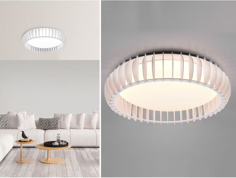 LED Deckenleuchte MONTE Naturholz Weiß dimmbar Fernbedienung, Ø 60cm