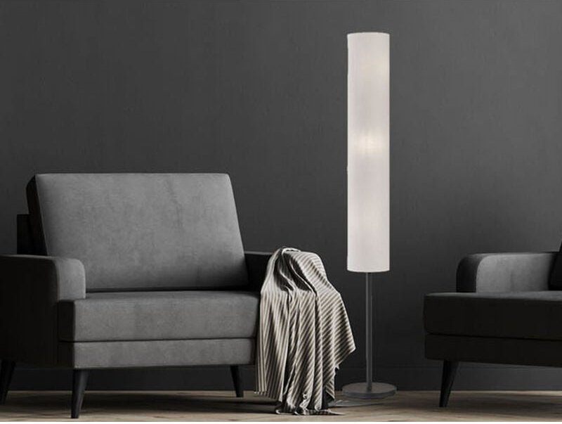 Stehlampe mit LED dimmbar, Leuchtenfuß Schwarz & Leinenschirm Weiß, Höhe 165cm