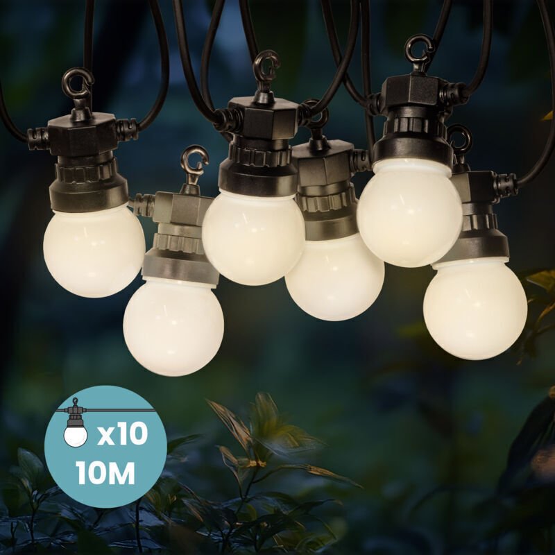 10 m lange weiße Lichterkette – Elektrische Lichterkette für den Außenbereich mit 10 weißen Glühbirnen – Romantische und...