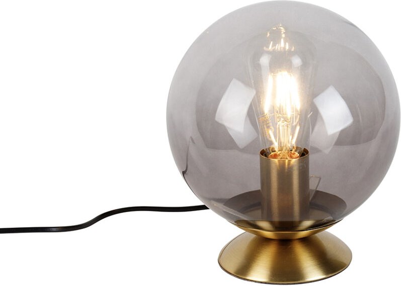 Art Deco Tischlampe Messing mit Rauchglas - Pallon