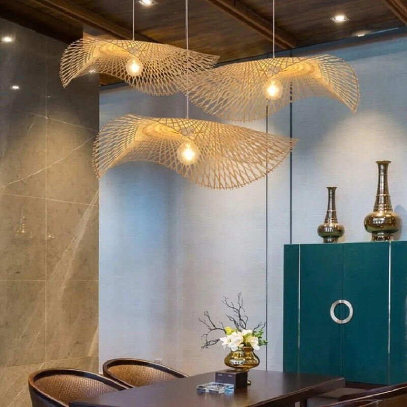 Bambus-Pendelleuchte Ø 55 cm – Dekorative Deckenleuchte für Restaurants, Cafés oder Innenräume, Leuchtmittel nicht entha...