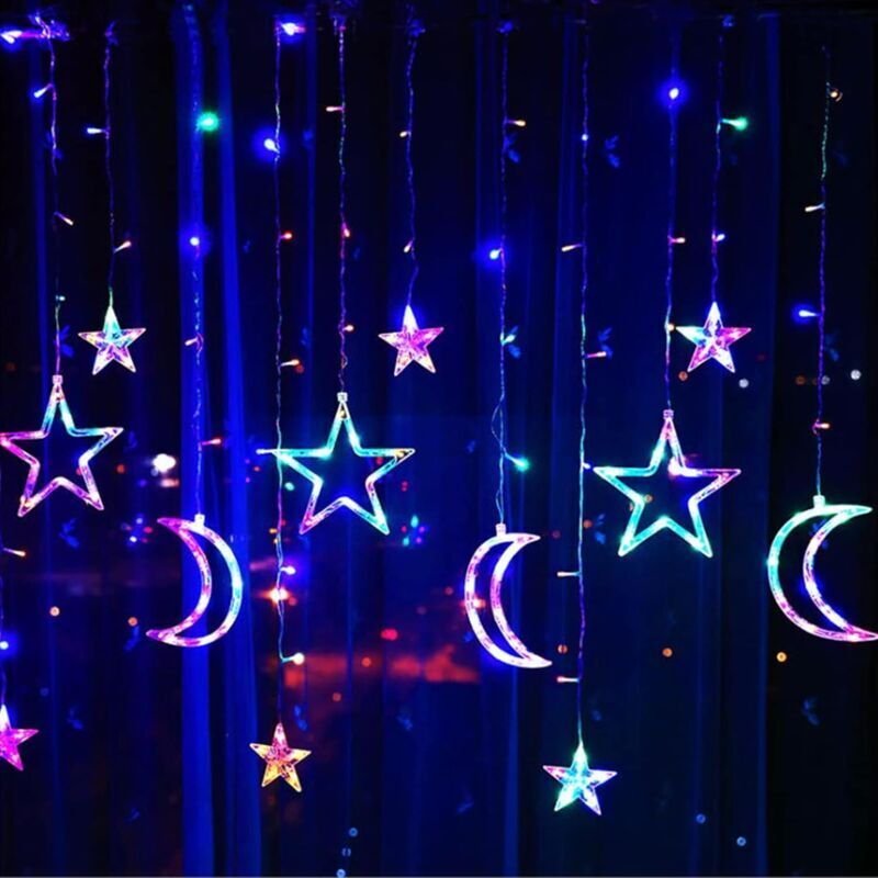 Thumbnail - LED-Lichtervorhang für Fenster – Lichterkette – Weihnachtsbeleuchtung – LED-Lichterkette – Sternenvorhang – LED-Lichterk...