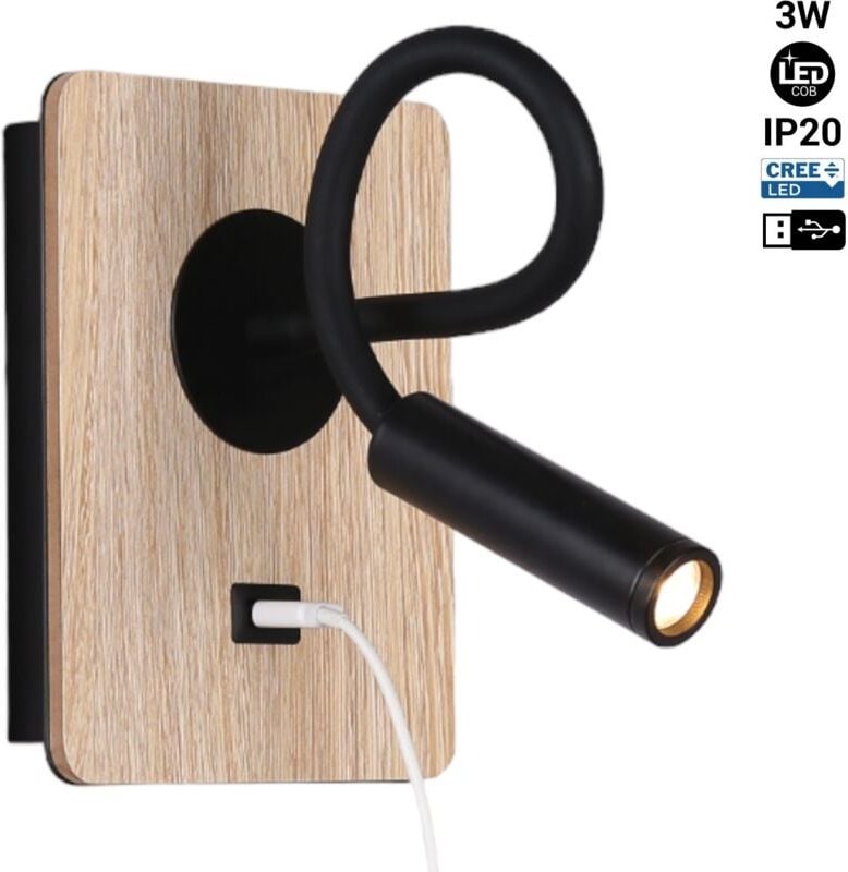 Flexible Wand-Leseleuchte mit USB-Anschluss "London usb" - cree