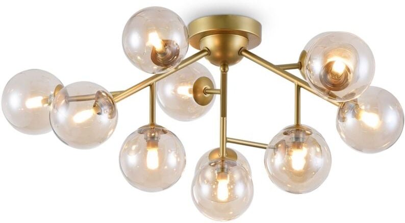 Thumbnail - Licht-erlebnisse - Deckenlampe Rauchglas Metall G9 b: 60 cm in Gold Bernstein 12-flammig Kugelschirm Modern