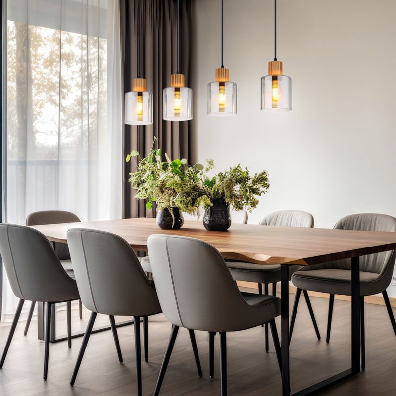 Globo Lighting - Pendelleuchte Hängelampe Esszimmerlampe Holzlampe Glas rauch 4 flammig h 120 cm