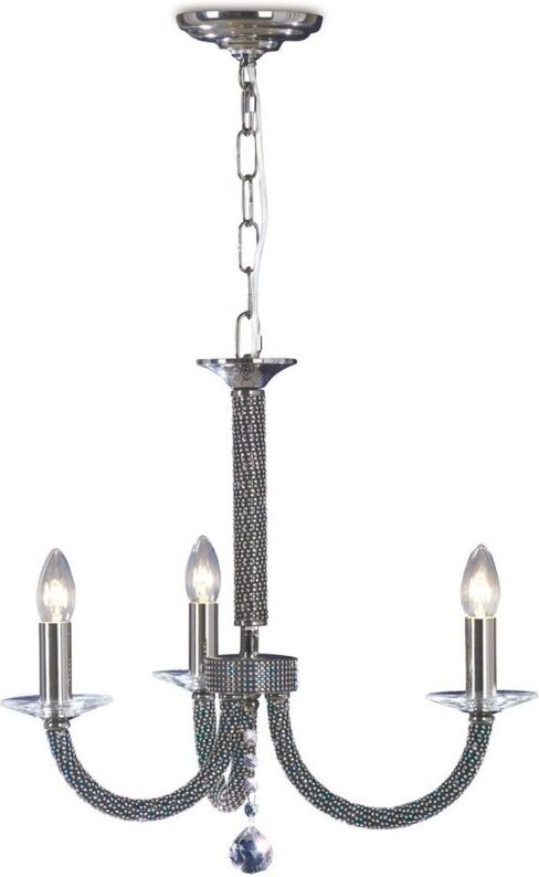 Inspired Diyas - Elena - Deckenanhänger Kronleuchter 3 Hellschwarz Chrom, Kristall