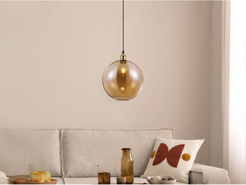 Trio Lighting - Pendelleuchte 1-flammig dino Glaskugel Lampenschirm Amberfarbig, ø 30cm