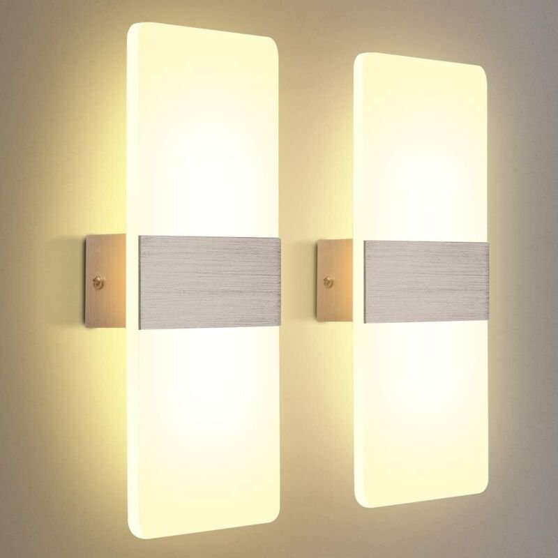 2er-Pack LED-Wandleuchten für den Innenbereich, 12 W, Warmweiß 3000 K, AC 230 V, Acryl-Wandlampe, modernes Design, Dekor...