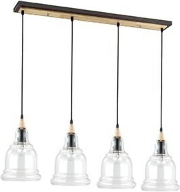 Gretel - 4 Light Ceiling Pendant Bar Schwarz mit Klarglasschirmen, E27 - Ideal Lux