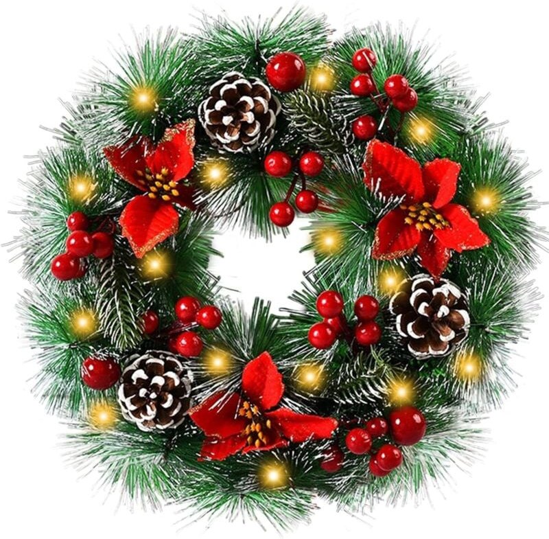 Weihnachtskranz, Durchmesser 30 cm, künstliche Weihnachtsgirlande, für die Dekoration der Haustür, Dekoration mit Schnee...
