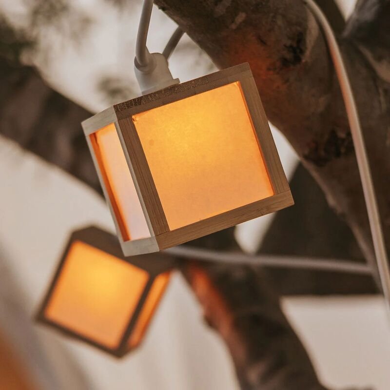 Thumbnail - Licht-erlebnisse - led Solar IP44 5 m lang +3m Kabel Bambusschirme 1800 k Modern Außenleuchte Garten außen Balkon Terras...