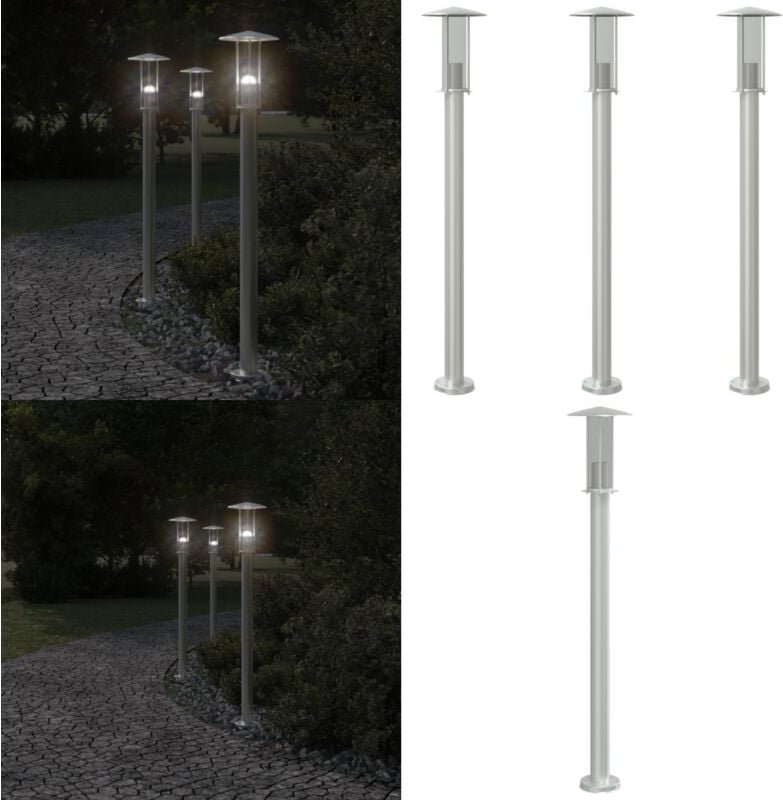 Wegeleuchten 3 Stk. Silbern 100 cm Edelstahl - Outdoor Beleuchtung - Gartenlampe - LED Strahler - Edelstahl Laternen - W...