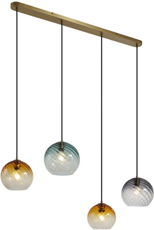 Bronzefarbene Hängelampe mit Rauch-, Bernstein- und Grünfarbenem Glas Rechteckig 4-flammig - Bao