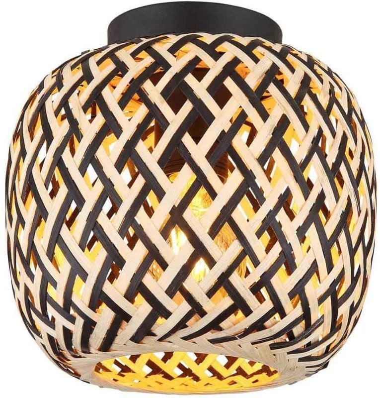 Globo - Deckenleuchte Wohnzimmerlampe Deckenlampe Metall Schwarz-matt d 20 cm Bambus