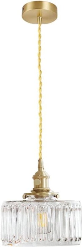 Industrielle Vintage-Hängelampe aus geripptem Glas, Retro-E27-Pendelleuchte mit Messing-Finish, Loft-Bar, flexible Twist...