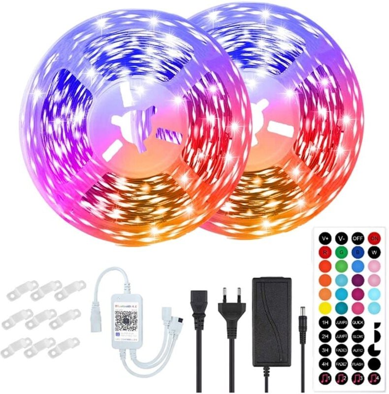 Kit LED-Streifen 15 Meter, Bluetooth-App-Steuerung, Musiksynchronisierung, Innenbereich, 44-Tasten-Fernbedienung, 12 v, ...