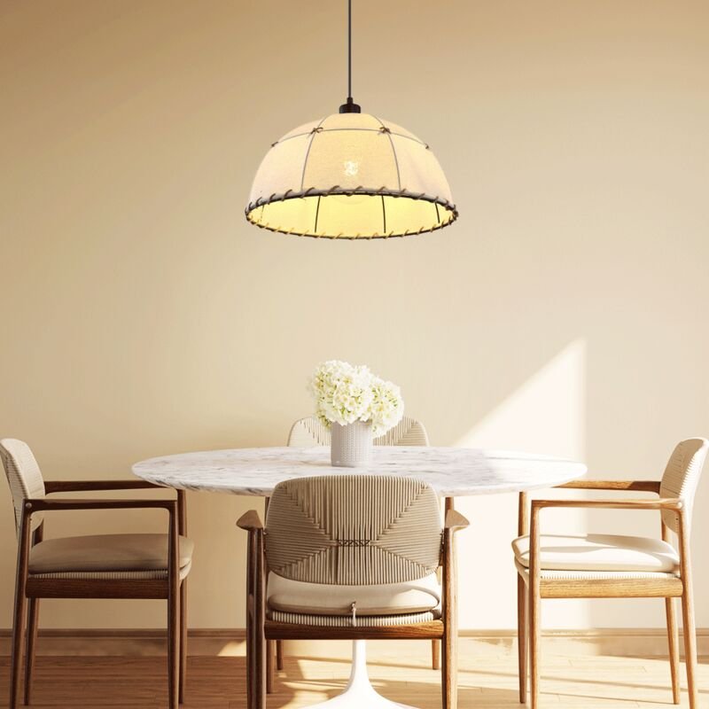 Pendellampe Seillampe Hanfseil schwarz beige E27 Vintage Wohnzimmer Hängeleuchte, Metall, 1x E27 Fassung, DxH 420x120 cm