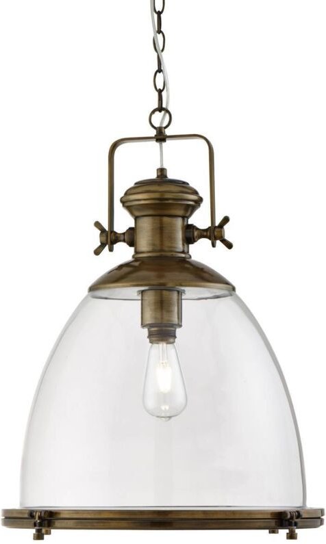 Industrial - 1 Light Dome Deckenanhänger Antik Messing mit Klarglas Diffusor, E27 - Searchlight