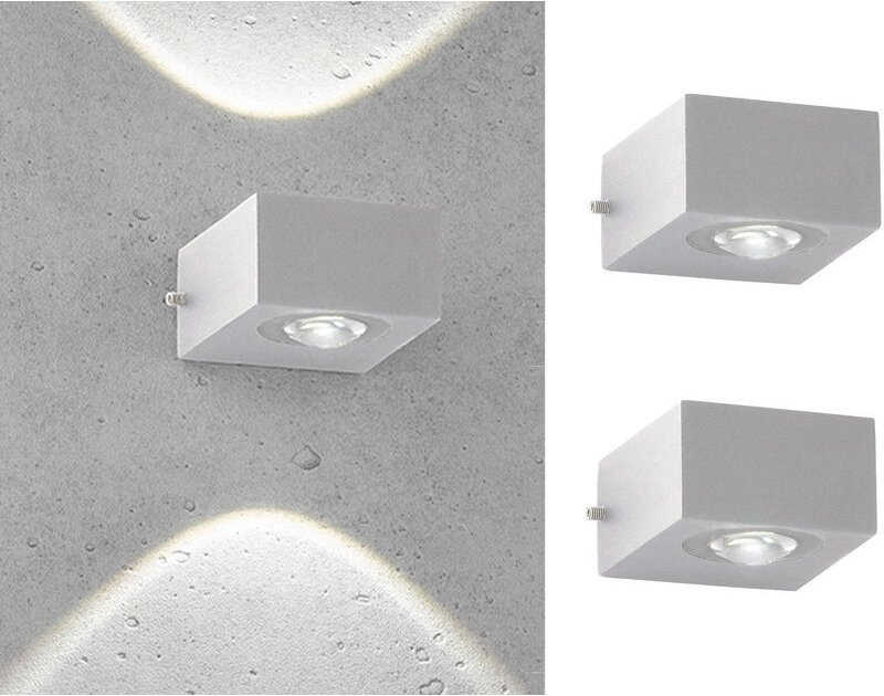 Meinewunschleuchte - led Außenwandleuchten 2er set Silber mit Up and Down Licht - 8cm breit