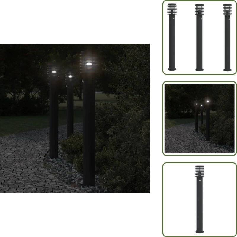 Wegeleuchten mit Bewegungsmelder 3 Stk. Schwarz 110cm Edelstahl - Outdoor-Beleuchtung - Gartenlampe - LED-Lampe - Bewegu...