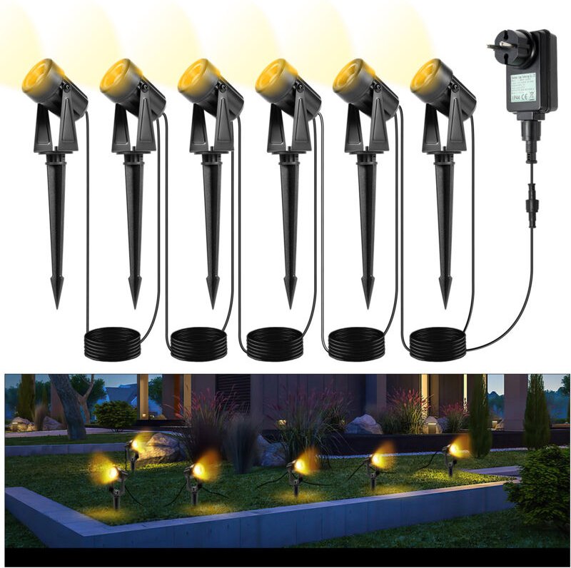 Wolketon LED Gartenstrahler mit Erdspieß 6er Set, Gartenleuchte Gartenbeleuchtung mit Stecker Wasserdicht IP65 Warmweiß