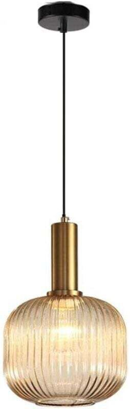 Thumbnail - Lustre moderne, dorée dorée mit abat-jour und glas ambré, Pendelleuchte LED