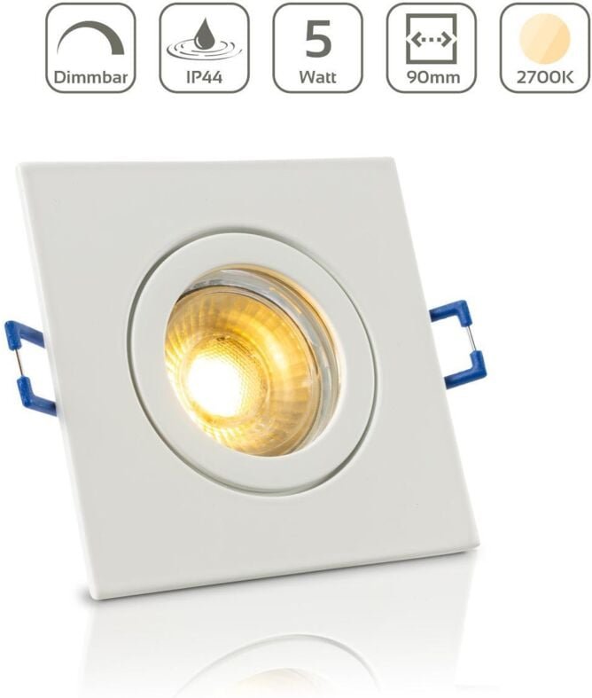 Einbauspot IP44 eckig - Farbe: Weiß - LED Leuchtmittel: GU10 5W warmweiß dimmbar