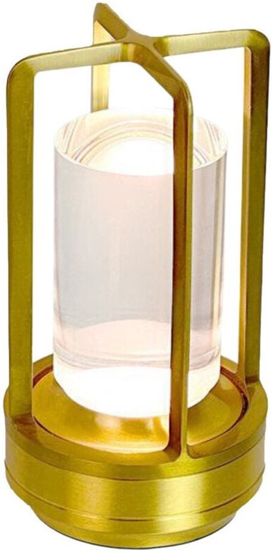 Trade Shop - LAMPADA A LED DA TAVOLO 3 WATT LANTERNA LUME RICARICABILE TOUCH DIMMERABILE CCT D37-3C - Gold