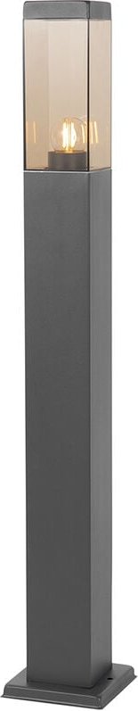 Qazqa - Moderne Außen-Stehleuchte Dunkelgrau mit Rauchglas 80 cm - Malios