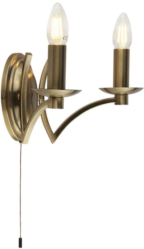Licht-erlebnisse - Wandlampe Metall E14 32,5 cm breit mit Schalter in Messing Antik 2-flammig Modern Wandleuchte