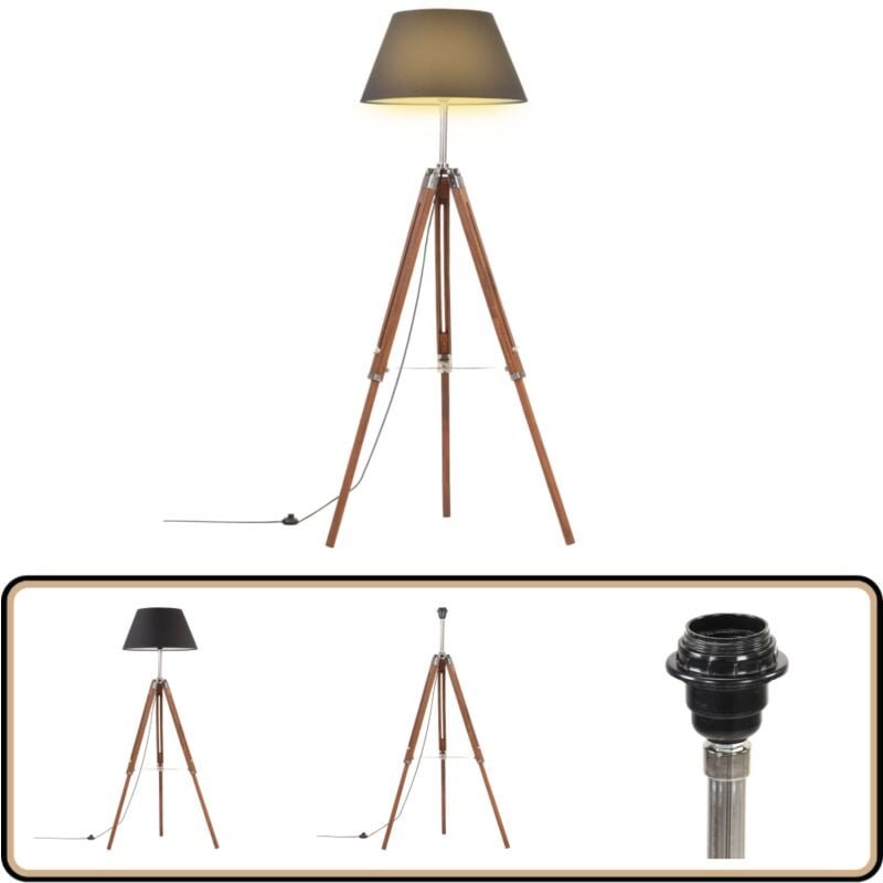 Stativlampe Honigbraun und Schwarz Teak Massivholz 141 cm - Retro-Lampe - Stehlampe - Wohnzimmer Dekoration - Tischleuch...