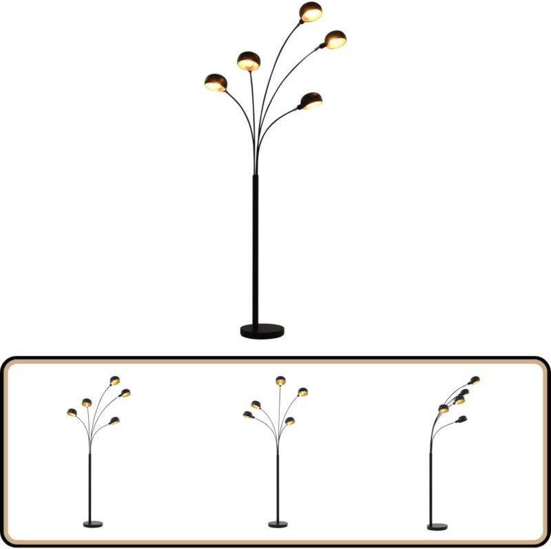 Stehlampe 200 cm 5 x E14 Schwarz und Golden - Stehlampe - Bogenlampe - Wohnzimmerlampe - Esszimmerlampe - Modernes Licht...