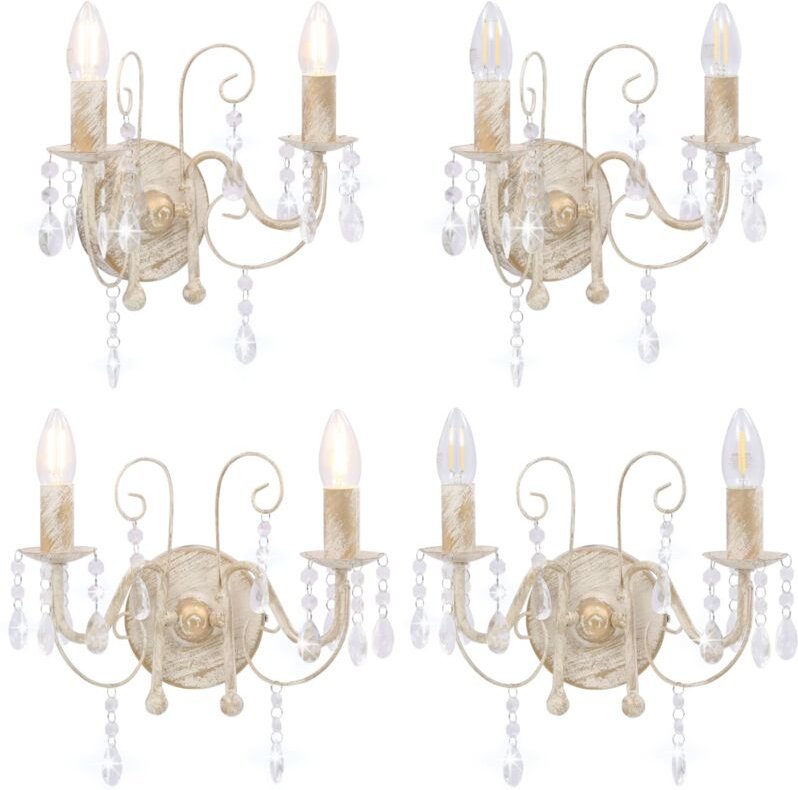 Wandleuchte mit Perlen Antik Weiß 2 × E14-Fassungen - Wandleuchte - Dekoleuchte - Perlenschmuck - Antikweiss - Wohnzimme...