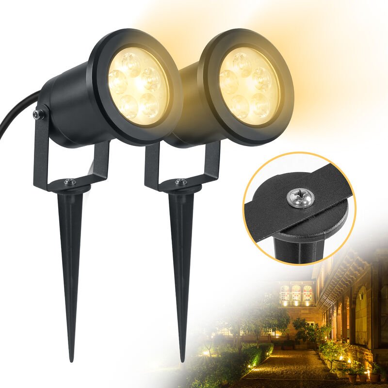 UISEBRT 2 x 3W LED Gartenstrahler mit Erdspieß, Gartenleuchten Warmweiß Wasserdicht IP65 für den Außenbereich Garten Tei...