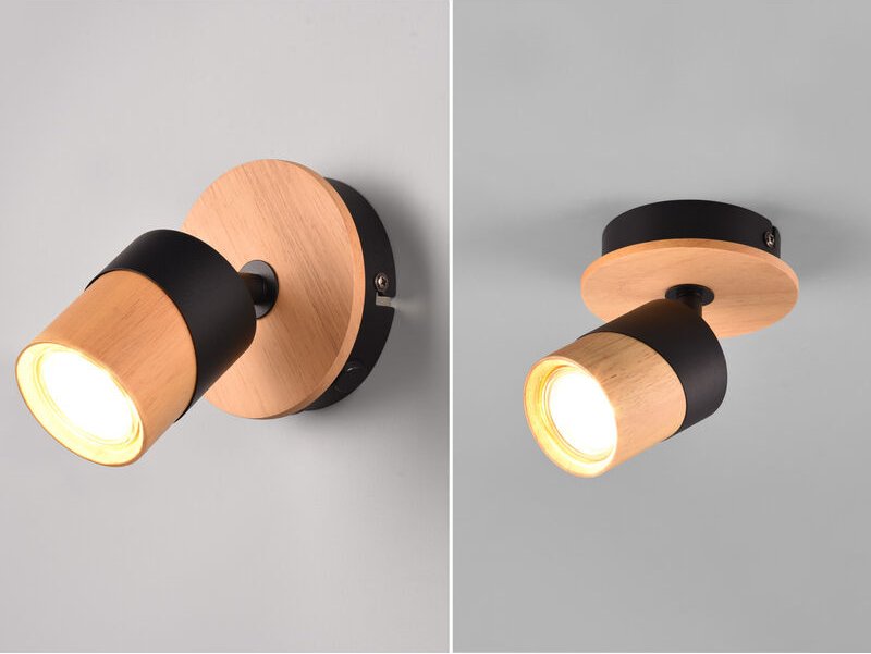 Led Wandstrahler Naturholz & Metall Schwarz, Breite 11cm