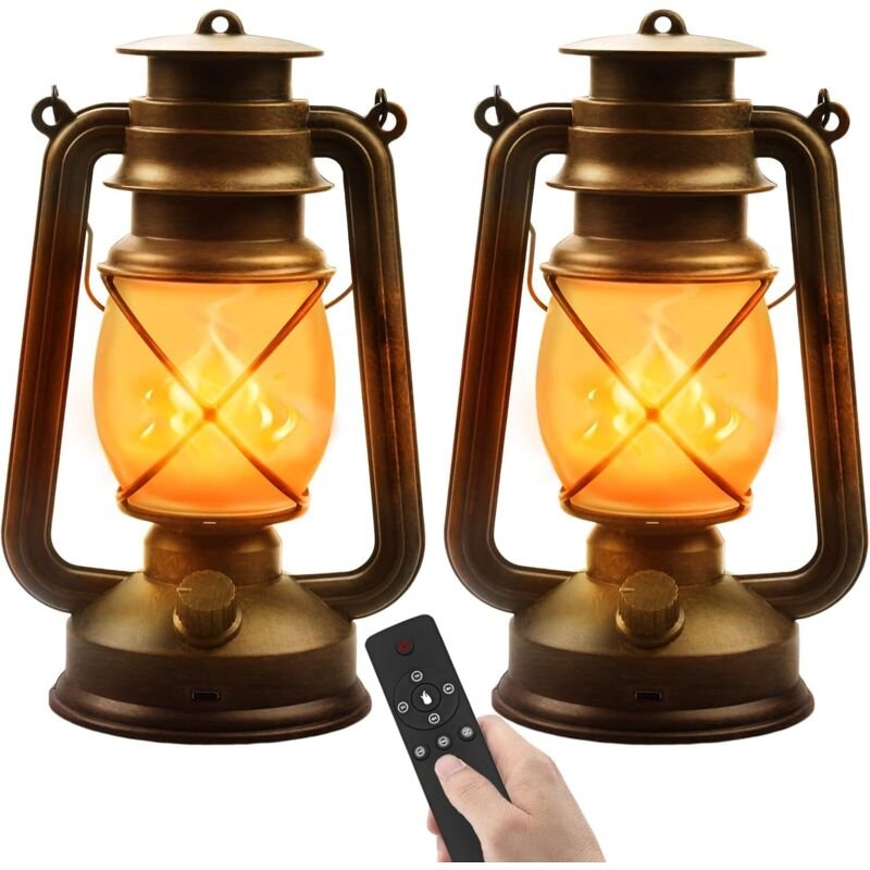 LED Vintage Laternen Batteriebetrieben, 2er Set LED Laternen für Draußen Gartenlaterne Hängend Laterne mit Fernbedienung...