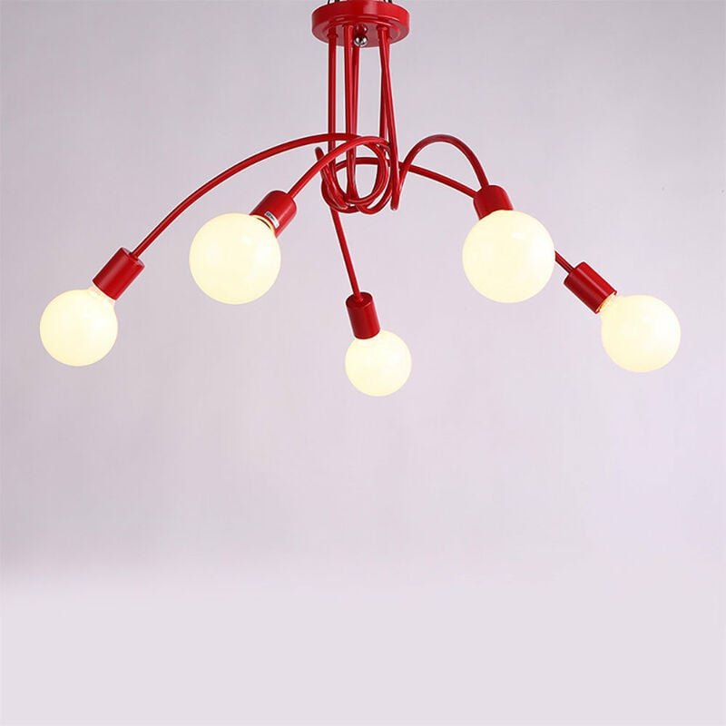 Deckenlampe Vintage Industriell Stil Deckleuchte Spinne Eisen Innenlicht E27 für Wohnzimmer Schlafzimmer 5 Flammig Rot