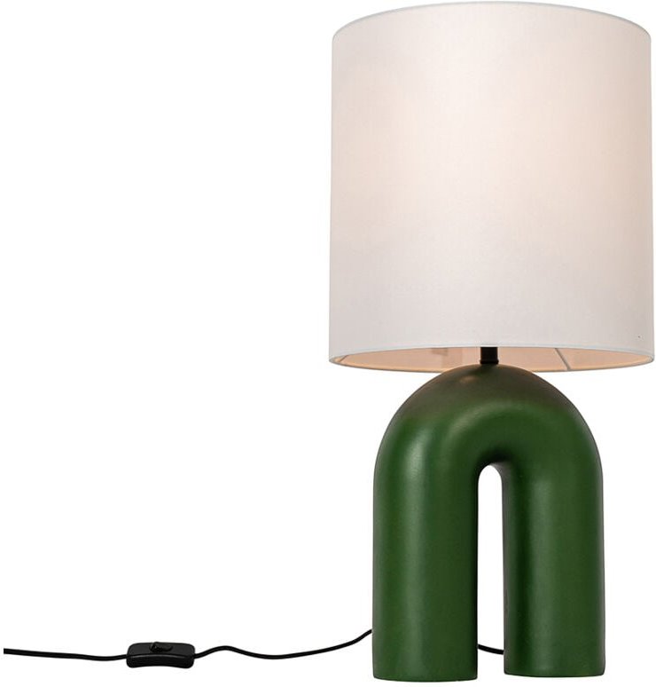 Skandinavische Tischleuchte Grün mit weißem Leinen-Schirm - Lotti