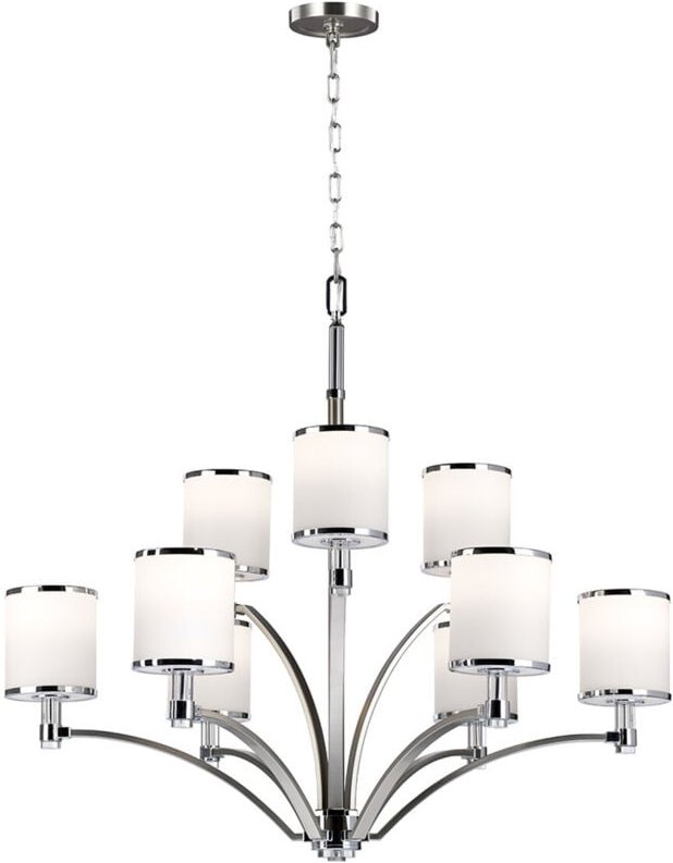 Prospect Park - 9 Leichter mehrarmiger Kronleuchter aus Satin-Nickel, Chrom-Finish, E27 - Elstead