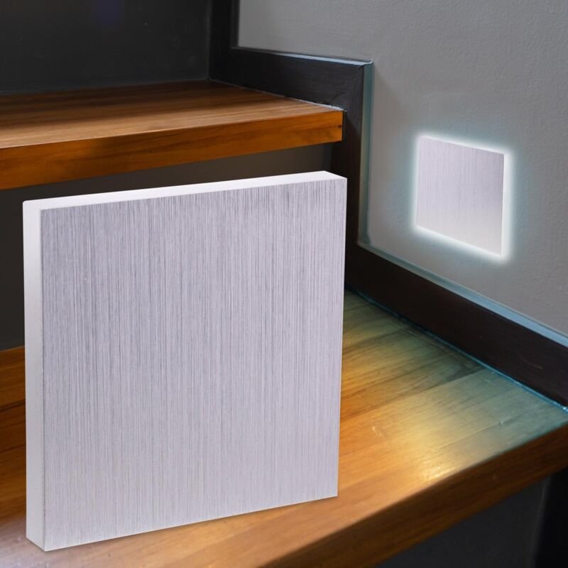 LED Treppenleuchte eckig Alu-gebürstet - Lichtfarbe: Kaltweiß 1,5W - Lichtaustritt: Linea