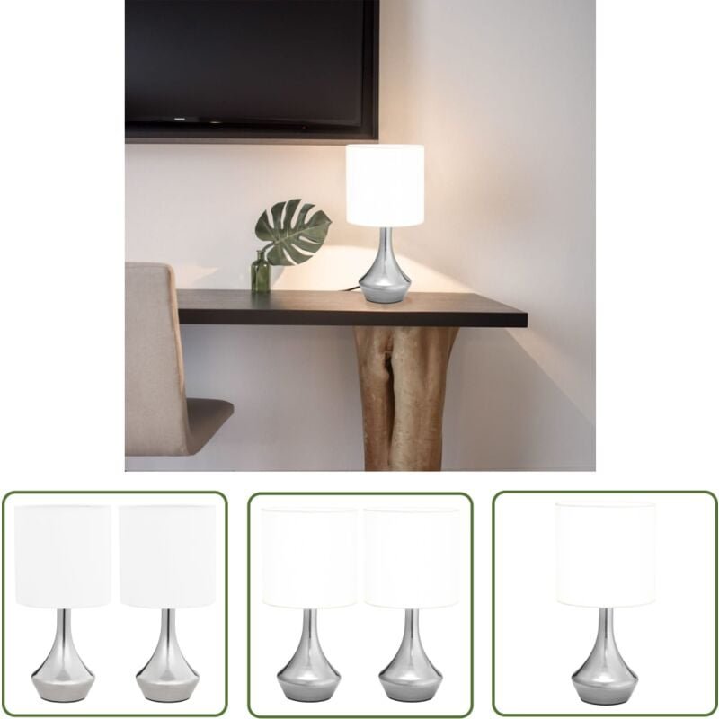 The Living Store - Tischlampen 2 Stk. Touch-Sensor Weiß E14 - Tischlampe - Stehlampe - Wohnzimmer Deko - led Licht - Mod...
