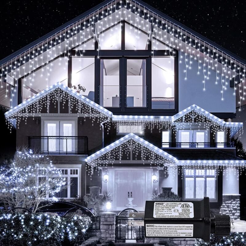 Lichterkette mit 280 LEDs und 8 Beleuchtungsmodi – Dekorative Außen- und Innen-Girlande im Eiswürfel-Design, 10 m, mit 4...