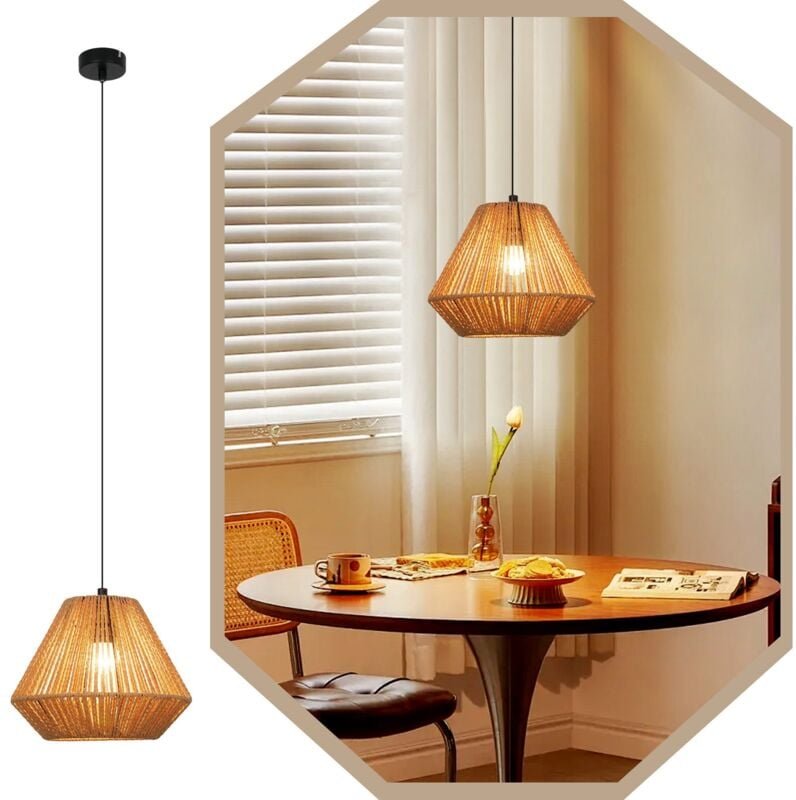 Pendelleuchte Vintage Gbly Hängelampe Esstisch- Pendellampe 1 Flammig Esszimmer Hängeleuchte Diamant-Design Hanfseil E27...
