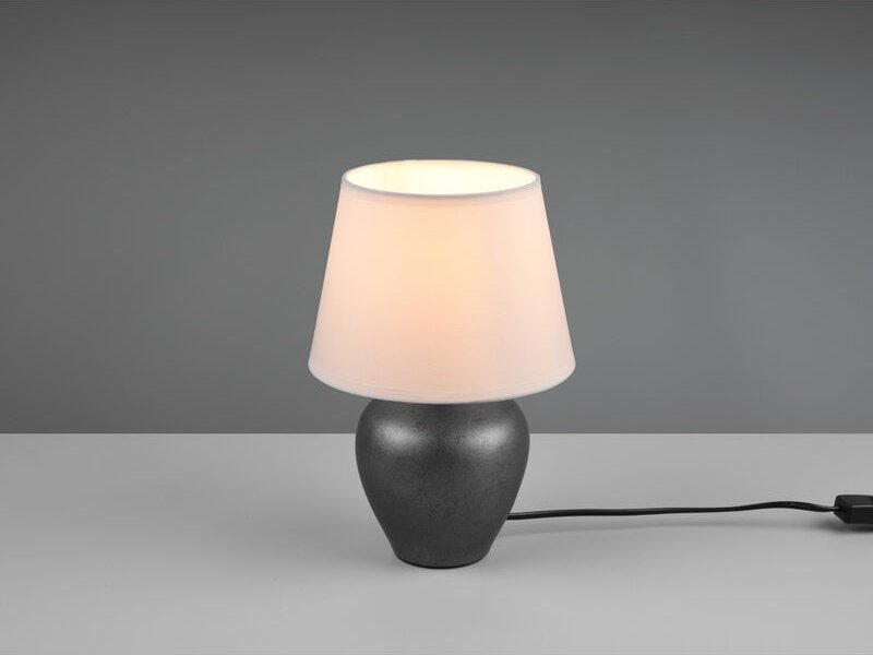 LED Tischleuchte Keramik Silber antik Stoffschirm Weiß, Höhe 26cm